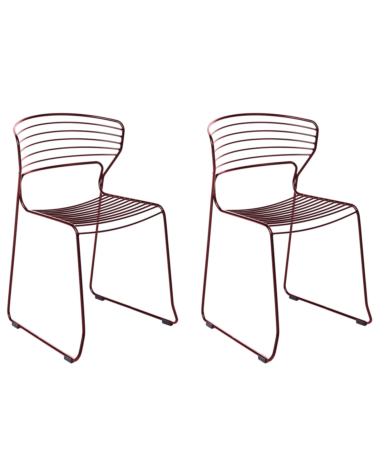 Set of 2 Garden Chairs Red Steel Frame Stackable Outdoor Patio Modern Beliani