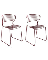 Set of 2 Garden Chairs Red Steel Frame Stackable Outdoor Patio Modern Beliani