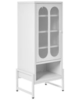 1 Door Sideboard White Steel Oval Perforated Doors 5 Shelves Ventilation Slots Leg Caps Home Office Furniture Industrial Design Beliani