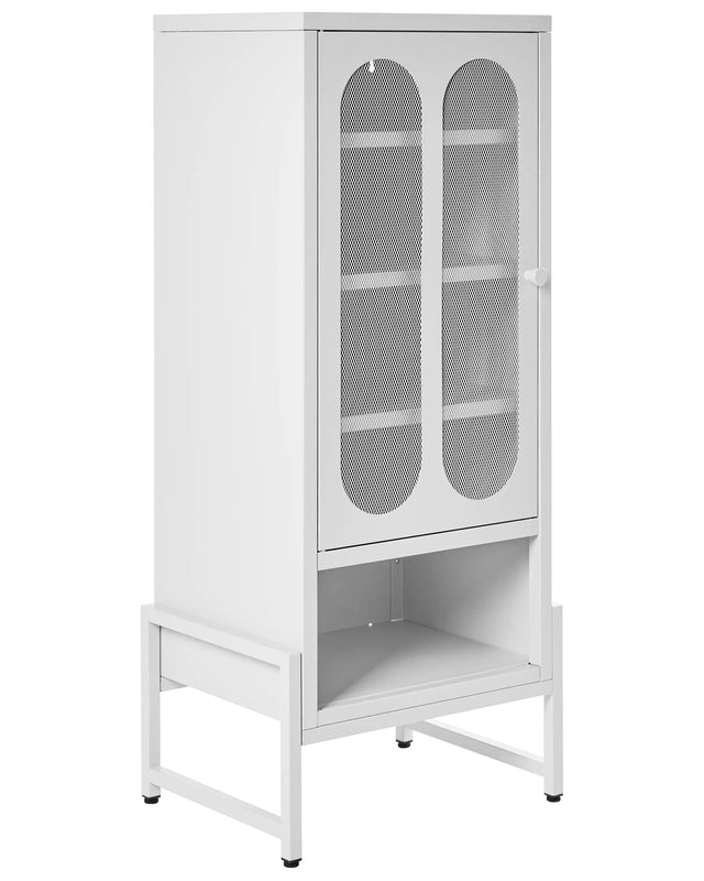 1 Door Sideboard White Steel Oval Perforated Doors 5 Shelves Ventilation Slots Leg Caps Home Office Furniture Industrial Design Beliani