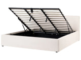 Ottoman Bed Off-White Fabric Upholstery EU Super King Size Asymetrical Headboard Storage Function Scandi Beliani