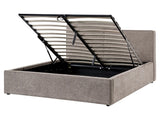 Ottoman Bed Taupe Fabric Upholstery EU King Size Asymetrical Headboard Storage Function Scandi Beliani