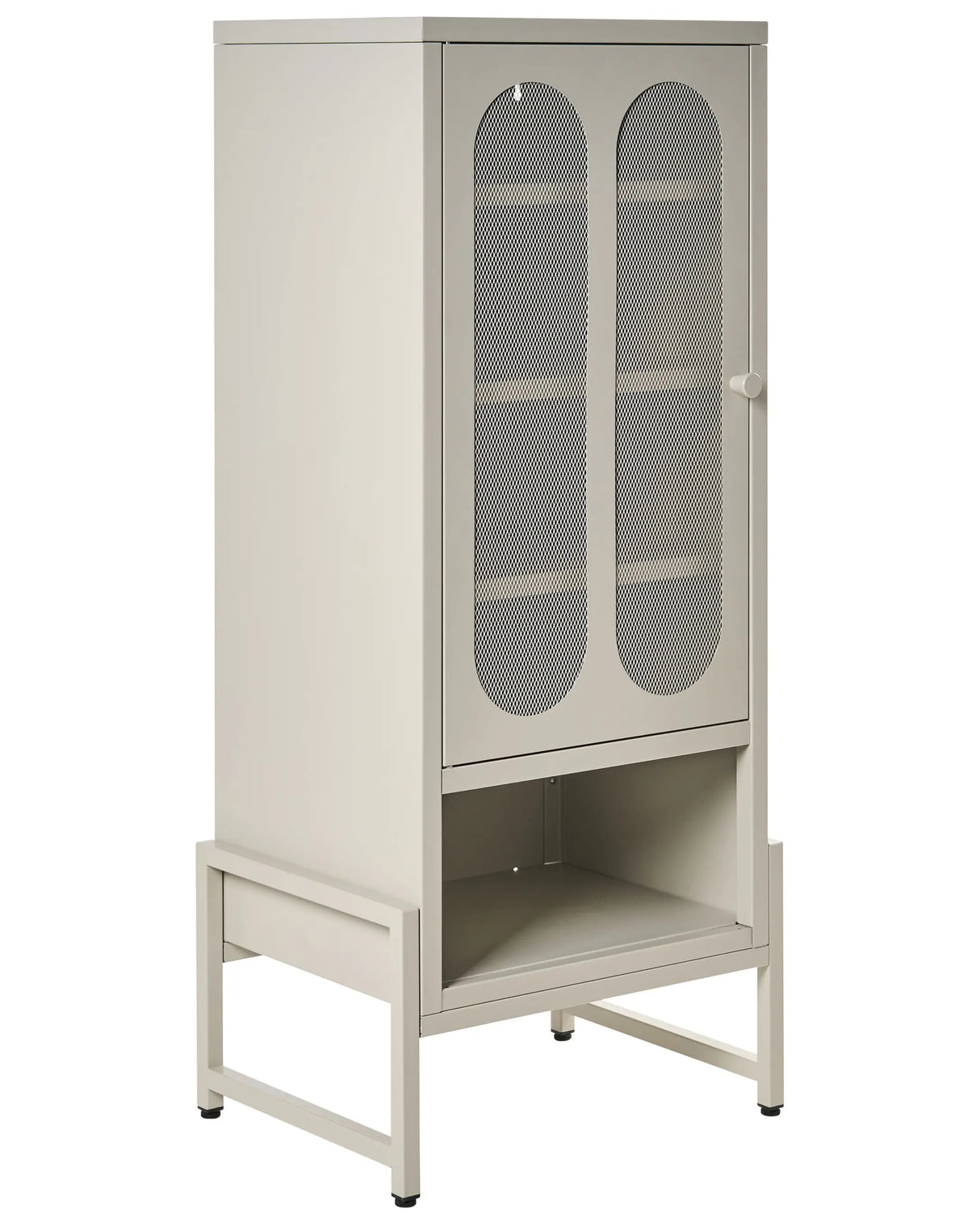 1 Door Sideboard Beige Cashmere Steel Oval Perforated Doors 5 Shelves Ventilation Slots Leg Caps Home Office Furniture Industrial Design Beliani