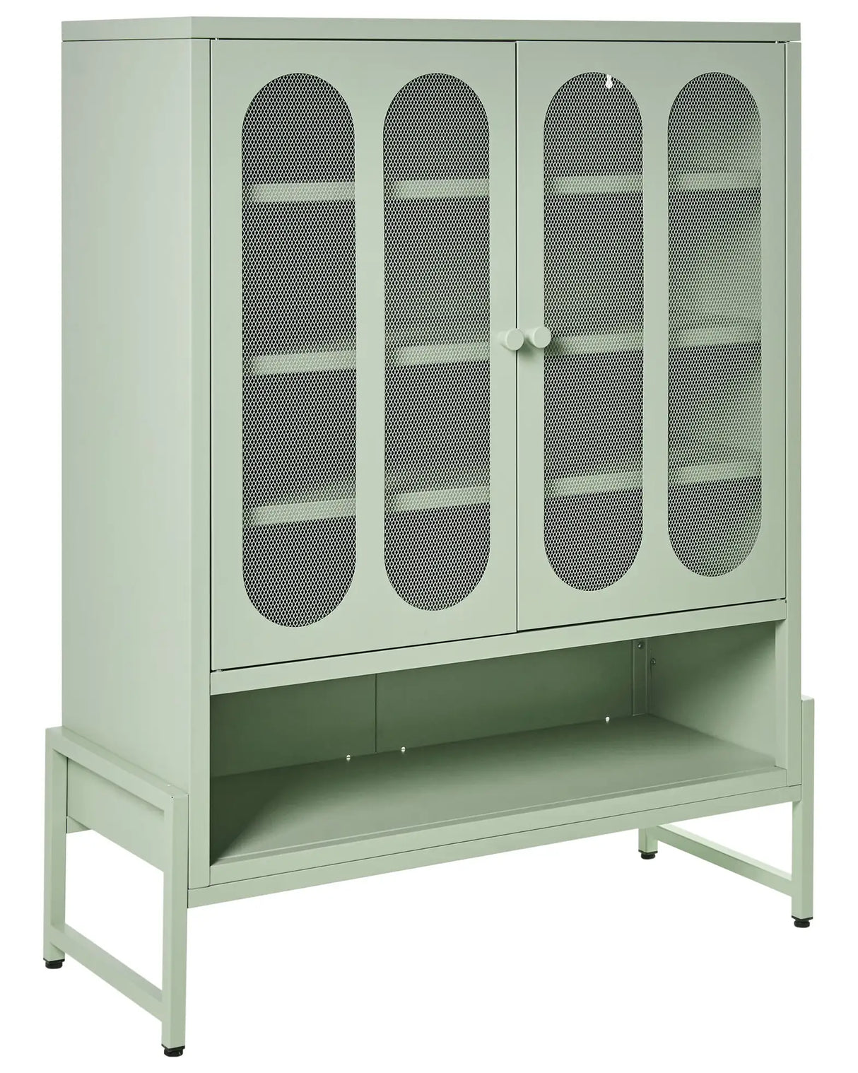 2 Door Sideboard Mint Green Steel Oval Perforated Doors 5 Shelves Ventilation Slots Leg Caps Home Office Furniture Industrial Design Beliani