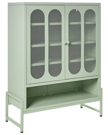 2 Door Sideboard Mint Green Steel Oval Perforated Doors 5 Shelves Ventilation Slots Leg Caps Home Office Furniture Industrial Design Beliani