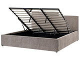 Ottoman Bed Beige Fabric Upholstery EU Super King Size Asymetrical Headboard Storage Function Scandi Beliani