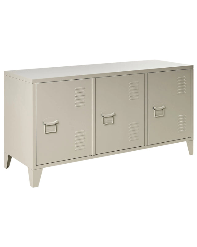 3 Door Sideboard Beige Steel Adjustable Shelves Ventilation Slots Leg Caps Cable Management TV Stand Home Office Furniture Industrial Design Beliani