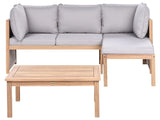 Garden Corner Sofa Set Grey Certified Acacia Wood Fabric 3 Seater with Coffee Table Removable Cover Cushions UV and Water-Resistant Beliani