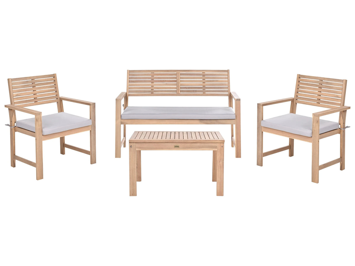 Garden Lounge Set Grey Certified Acacia Wood Fabric 4 Seater with Coffee Table Sofa 2 Chairs Removable Cover Cushions Water and UV Resistant Beliani