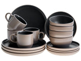 16-Piece Dinnerware Set Beige and Black Stoneware Elegant Kitchen Dining Room Color Glaze Finish For 4 People Beliani