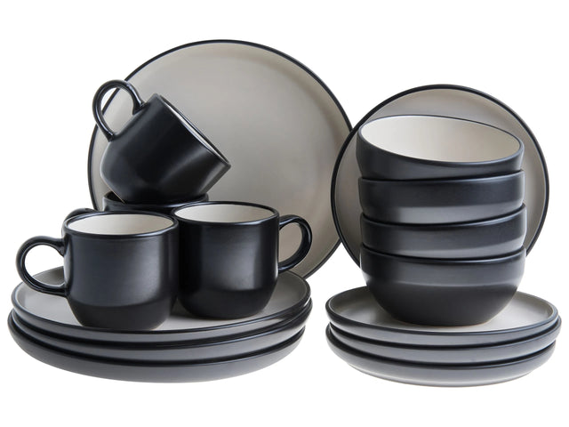 16-Piece Dinnerware Set Black Stoneware Elegant Kitchen Dining Room Color Glaze Finish For 4 People Beliani
