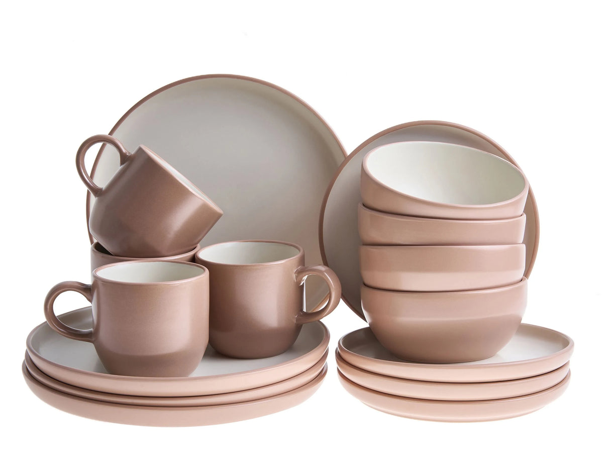 16-Piece Dinnerware Set Brown Stoneware Elegant Kitchen Dining Room Color Glaze Finish For 4 People Beliani
