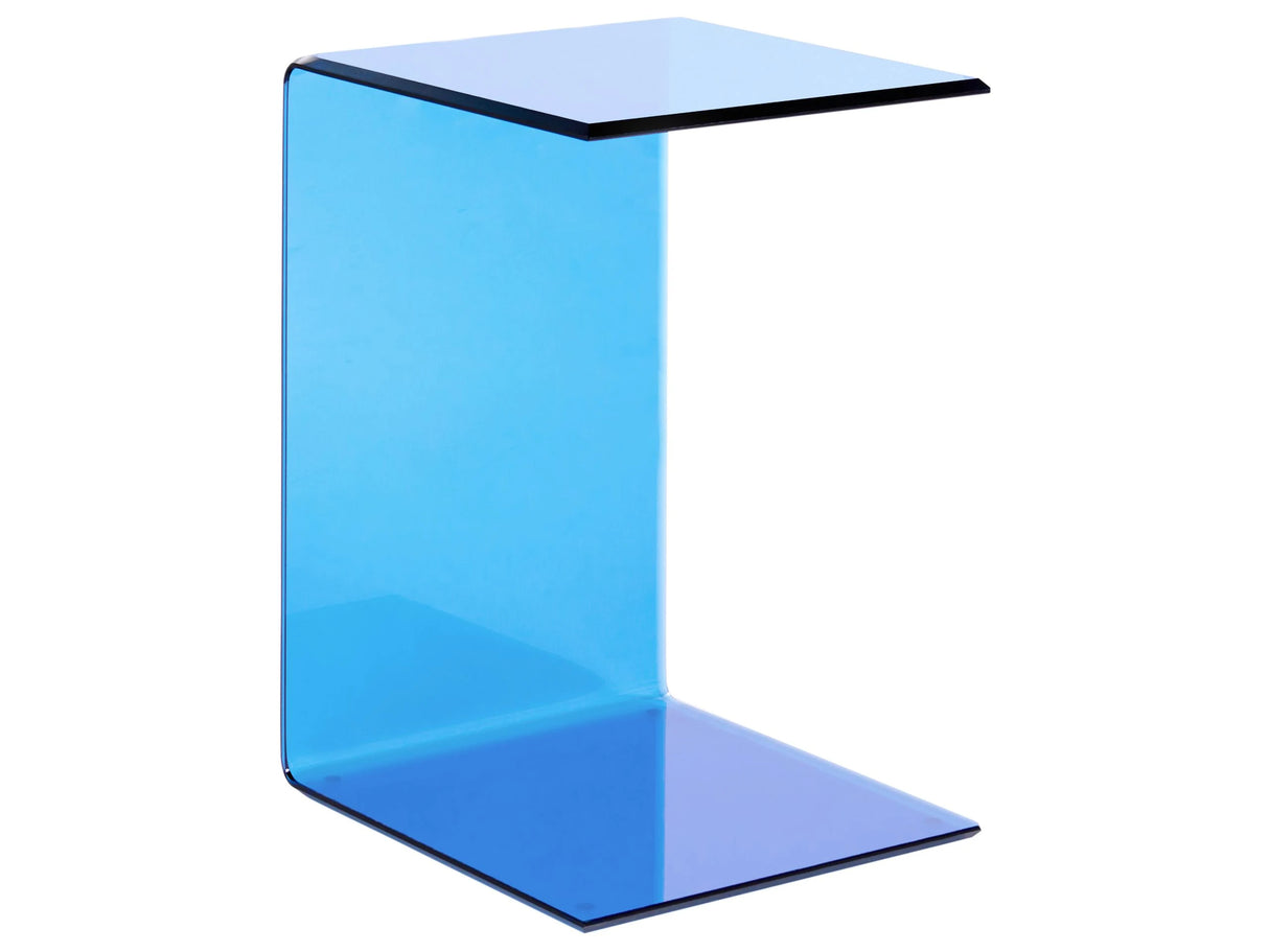 Side End Table Semi-Transparent Blue Glass 40 x 61 cm Cantilever Minimalist Beliani