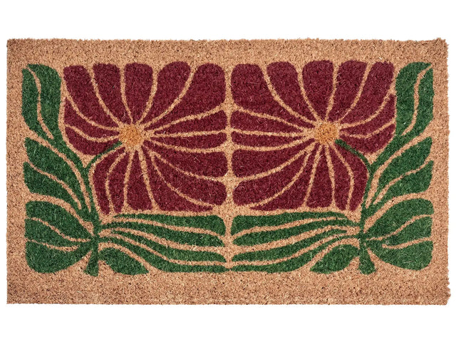 Doormat Multicolour Coir with Anti-Slip Bottom 45 x 75cm Anti Slip Decoration Floral Pattern Welcome Mat Beliani