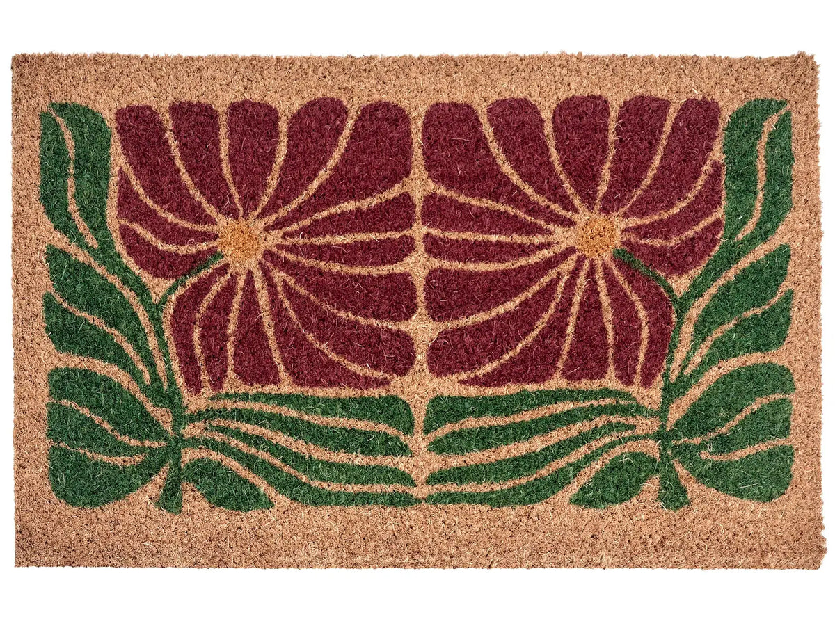 Doormat Multicolour Coir with Anti-Slip Bottom 50 x 80 cm Anti Slip Decoration Floral Pattern Welcome Mat Beliani