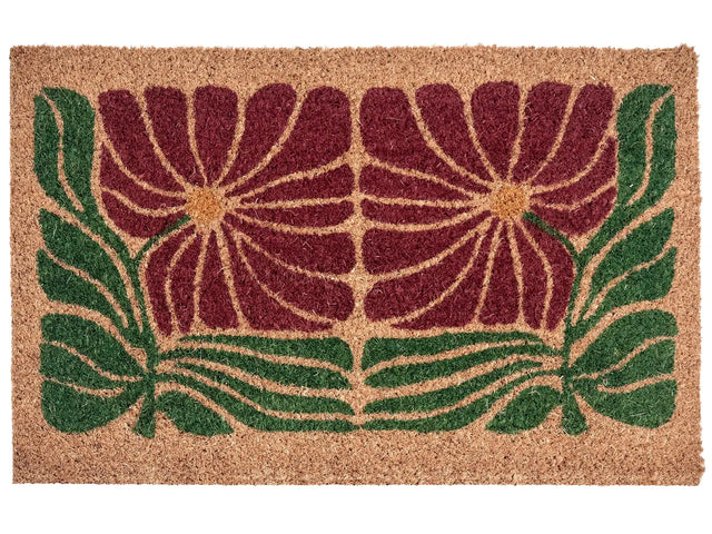Doormat Multicolour Coir with Anti-Slip Bottom 50 x 80 cm Anti Slip Decoration Floral Pattern Welcome Mat Beliani