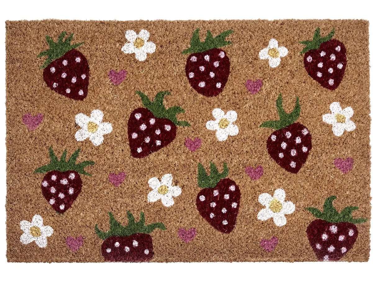Doormat Multicolour Coir with Anti-Slip Bottom 40 x 60 cm Anti Slip Decoration StrawberryPattern Welcome Mat Beliani