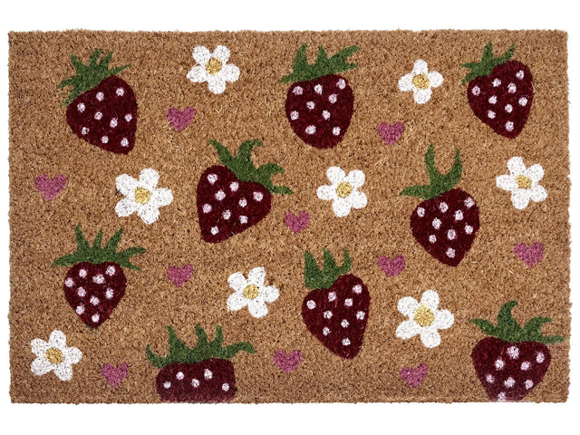 Doormat Multicolour Coir with Anti-Slip Bottom 40 x 60 cm Anti Slip Decoration StrawberryPattern Welcome Mat Beliani
