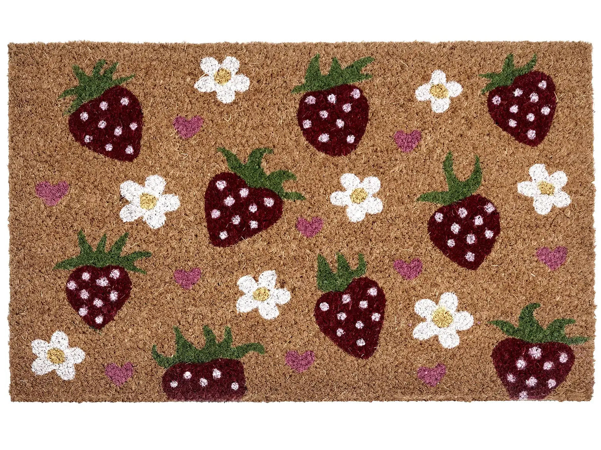 Doormat Multicolour Coir with Anti-Slip Bottom 45 x 75 cm Anti Slip Decoration StrawberryPattern Welcome Mat Beliani