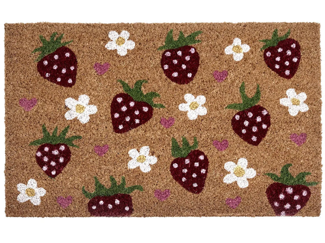 Doormat Multicolour Coir with Anti-Slip Bottom 45 x 75 cm Anti Slip Decoration StrawberryPattern Welcome Mat Beliani