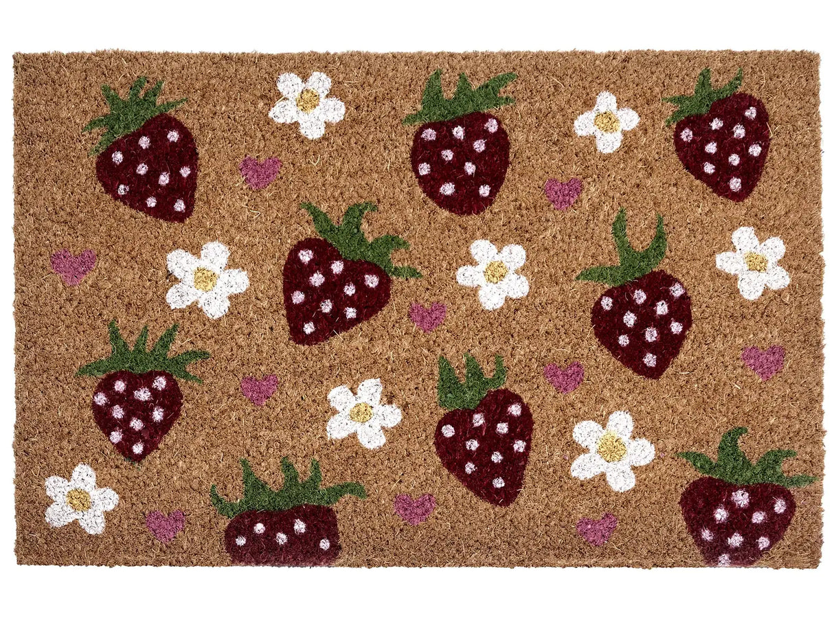 Doormat Multicolour Coir with Anti-Slip Bottom 50 x 80 cm Anti Slip Decoration StrawberryPattern Welcome Mat Beliani
