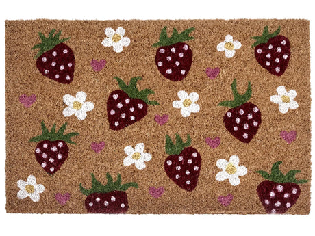 Doormat Multicolour Coir with Anti-Slip Bottom 50 x 80 cm Anti Slip Decoration StrawberryPattern Welcome Mat Beliani