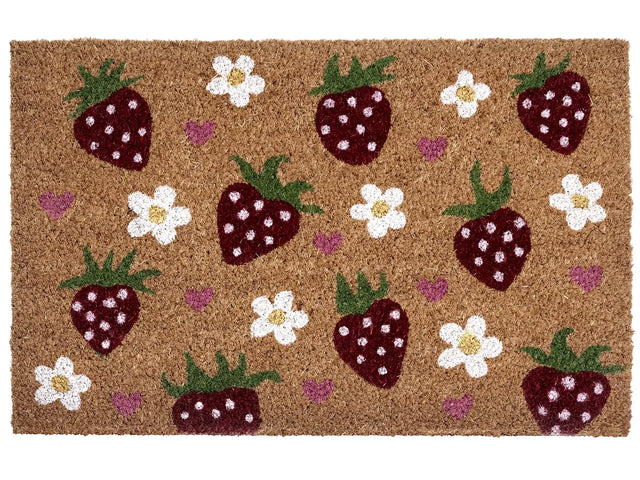 Doormat Multicolour Coir with Anti-Slip Bottom 50 x 80 cm Anti Slip Decoration StrawberryPattern Welcome Mat Beliani