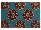 Doormat Blue Coir with Anti-Slip Bottom 40 x 60 cm Anti Slip Decoration Floral Pattern Welcome Mat Beliani