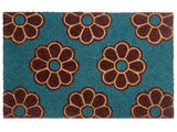 Doormat Blue Coir with Anti-Slip Bottom 50 x 80 cm Anti Slip Decoration Floral Pattern Welcome Mat Beliani