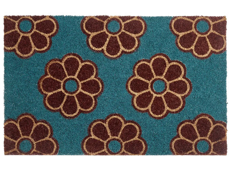 Doormat Blue Coir with Anti-Slip Bottom 50 x 80 cm Anti Slip Decoration Floral Pattern Welcome Mat Beliani
