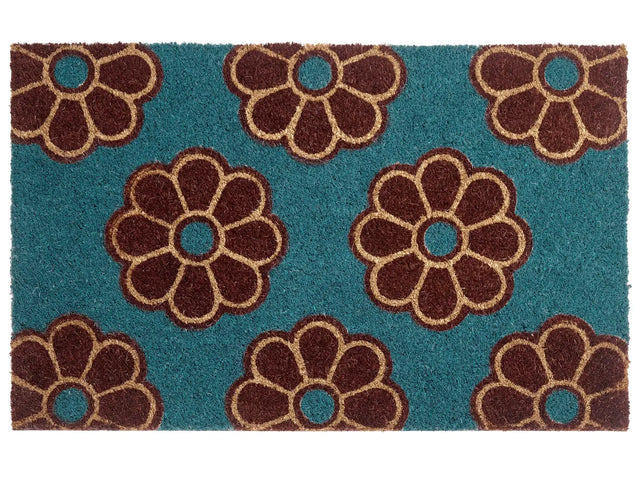 Doormat Blue Coir with Anti-Slip Bottom 50 x 80 cm Anti Slip Decoration Floral Pattern Welcome Mat Beliani