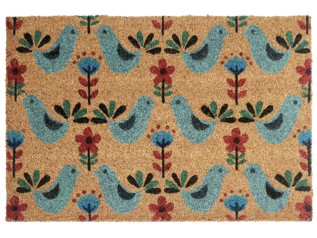 Doormat Multicolour Coir with Anti-Slip Bottom 40 x 60 cm Anti Slip Decoration Bird Pattern Welcome Mat Beliani