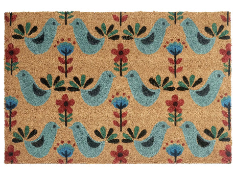 Doormat Multicolour Coir with Anti-Slip Bottom 40 x 60 cm Anti Slip Decoration Bird Pattern Welcome Mat Beliani