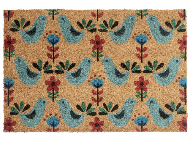 Doormat Multicolour Coir with Anti-Slip Bottom 40 x 60 cm Anti Slip Decoration Bird Pattern Welcome Mat Beliani