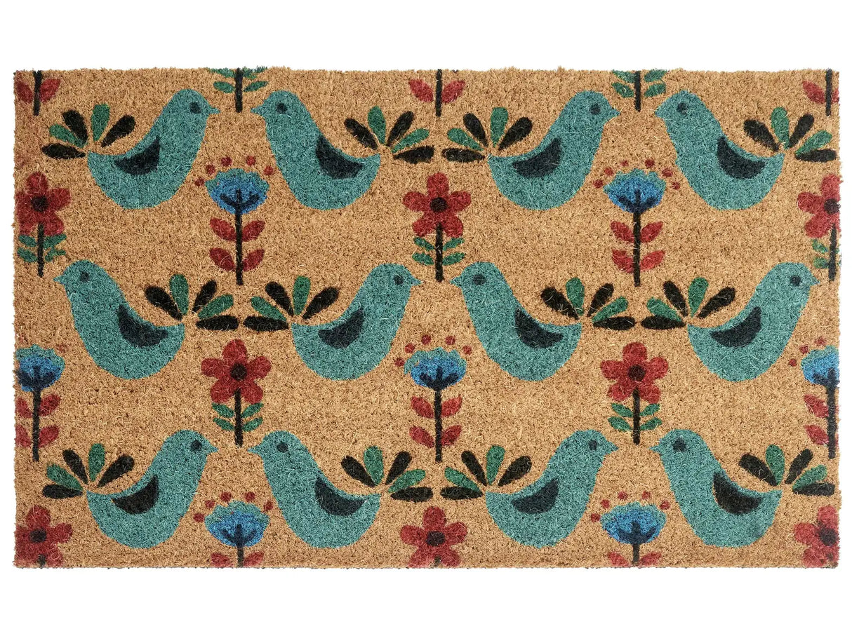 Doormat Multicolour Coir with Anti-Slip Bottom 45 x 75 cm Anti Slip Decoration Bird Pattern Welcome Mat Beliani
