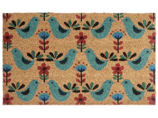 Doormat Multicolour Coir with Anti-Slip Bottom 45 x 75 cm Anti Slip Decoration Bird Pattern Welcome Mat Beliani