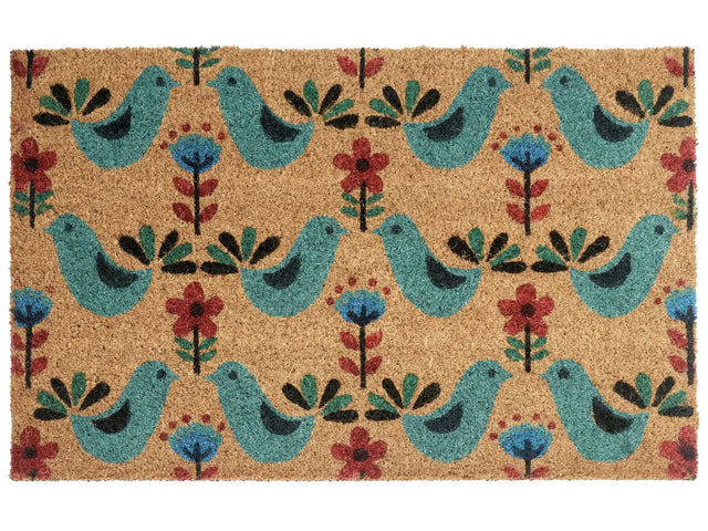 Doormat Multicolour Coir with Anti-Slip Bottom 50 x 80 cm Anti Slip Decoration Bird Pattern Welcome Mat Beliani