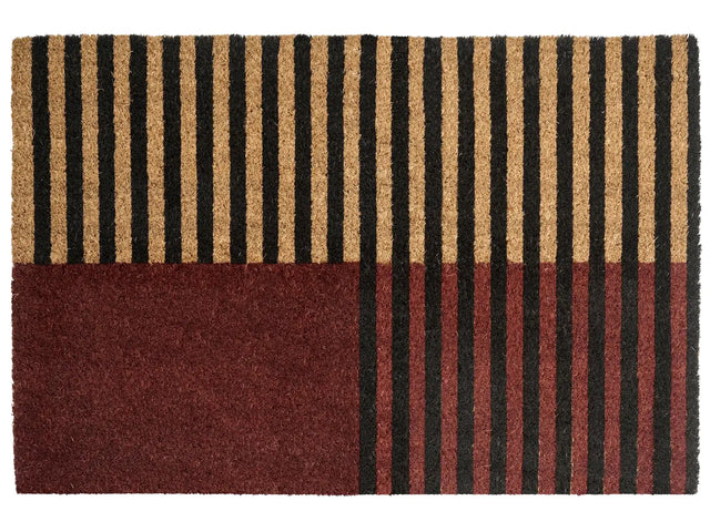 Doormat Brown and Beige Coir with Anti-Slip Bottom 40 x 60 cm Anti Slip Decoration Striped Pattern Welcome Mat Beliani