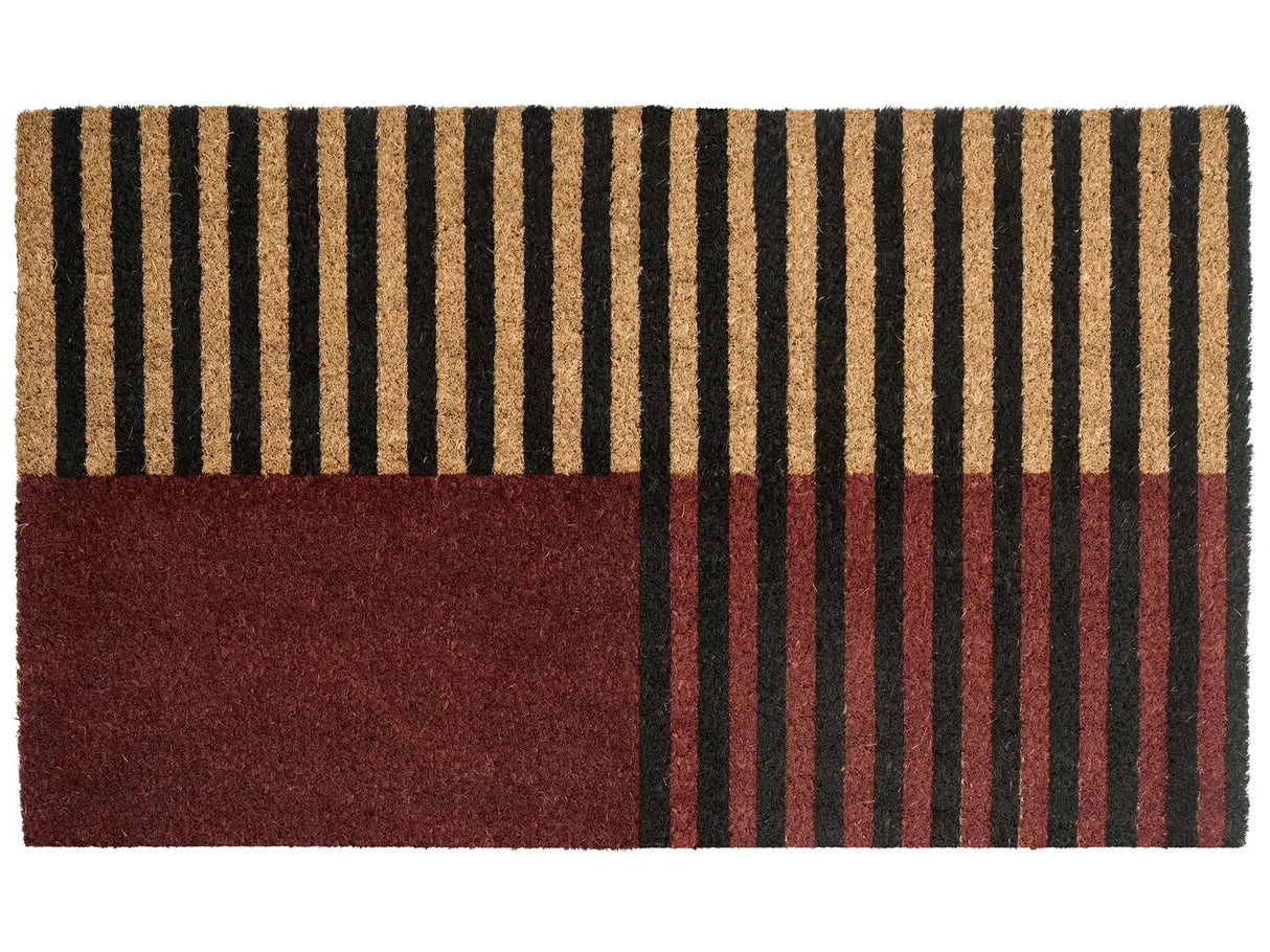 Doormat Brown and Beige Coir with Anti-Slip Bottom 45 x 75 cm Anti Slip Decoration Striped Pattern Welcome Mat Beliani