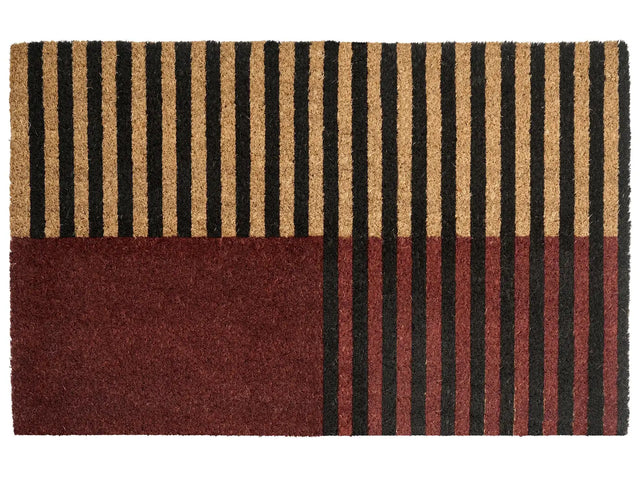 Doormat Brown and Beige Coir with Anti-Slip Bottom 50 x 80 cm Anti Slip Decoration Striped Pattern Welcome Mat Beliani