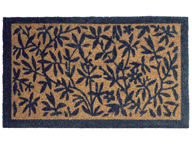 Doormat Natural Coir with Anti-Slip Bottom 45 x 75 cm Anti Slip Decoration Leaves Pattern Welcome Mat Beliani
