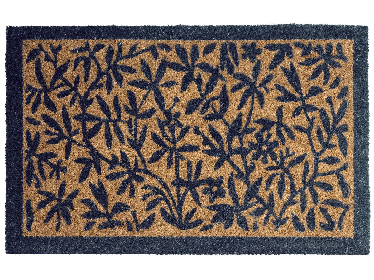 Doormat Natural Coir with Anti-Slip Bottom 50 x 80 cm Anti Slip Decoration Leaves Pattern Welcome Mat Beliani