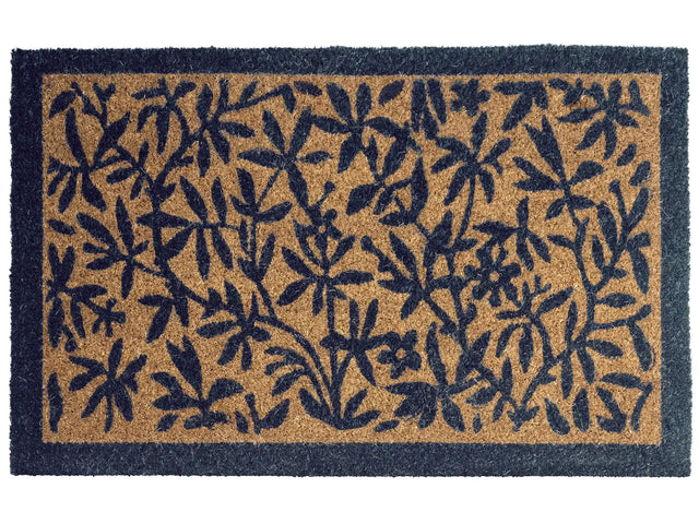Doormat Natural Coir with Anti-Slip Bottom 50 x 80 cm Anti Slip Decoration Leaves Pattern Welcome Mat Beliani