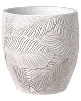 Flower Pot Light Beige Fibre Clay Painted Indoor and Outdoor Planter Round 42 x 42 x 42 cm Leaf Pattern Modern Design Living Room Garden Beliani