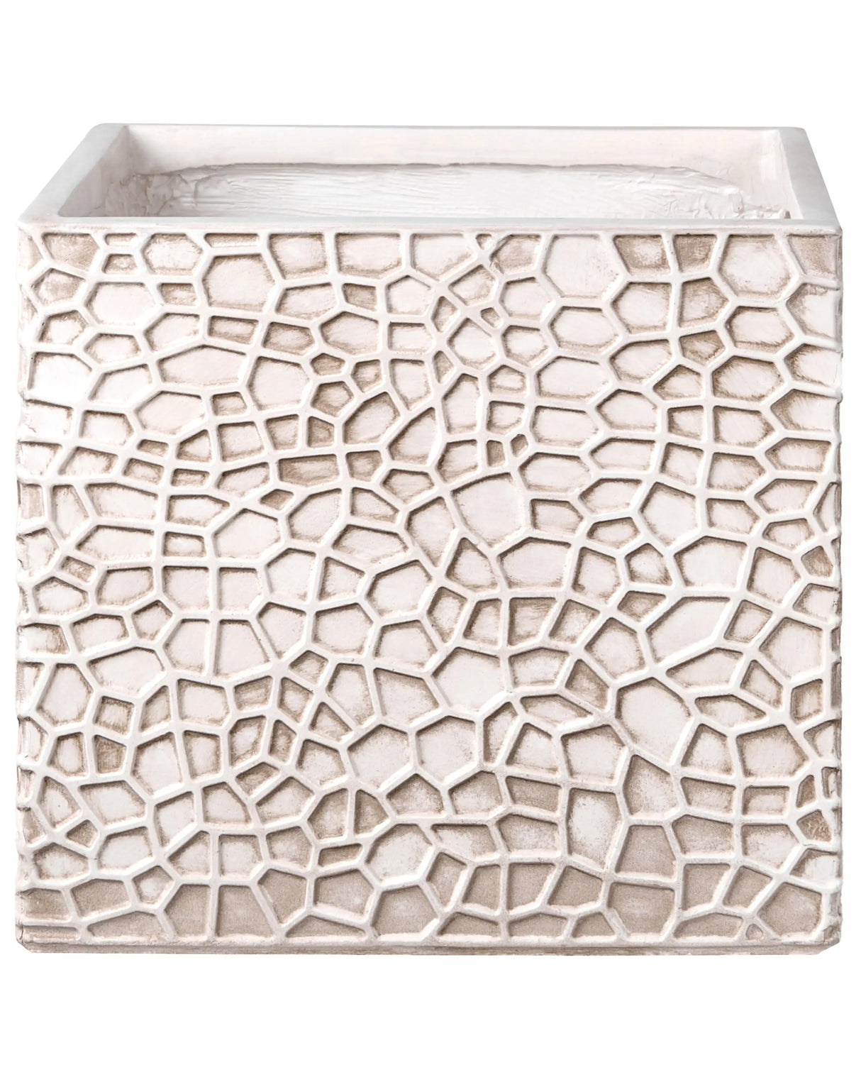 Flower Pot Light Beige Fibre Clay Indoor and Outdoor Planter Square 42 x 42 x 38 cm Decorative Accent Modern Design Living Room Garden Beliani