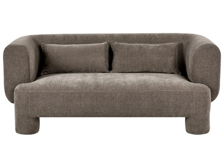3 Seater Sofa Brown Fabric Upholstery Plush Texture Cylindrical Legs Organic Style Beliani