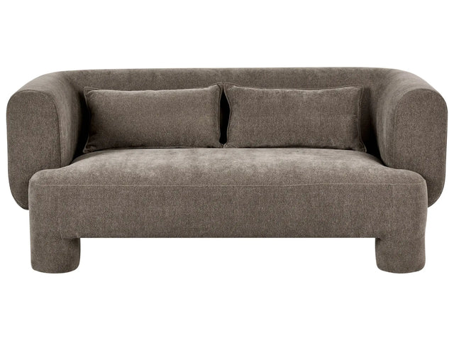 3 Seater Sofa Brown Fabric Upholstery Plush Texture Cylindrical Legs Organic Style Beliani
