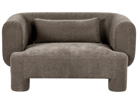 2 Seater Sofa Brown Fabric Upholstery Plush Texture Cylindrical Legs Organic Style Beliani