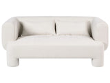 3 Seater Sofa White Fabric Upholstery Plush Texture Cylindrical Legs Organic Style Beliani