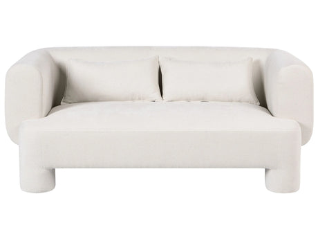 3 Seater Sofa White Fabric Upholstery Plush Texture Cylindrical Legs Organic Style Beliani